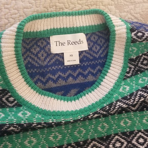 J. Crew The Reeds Fair Isle Crewneck Wool Blend Colorblock Blue/Green/Gray XS - Picture 3 of 4